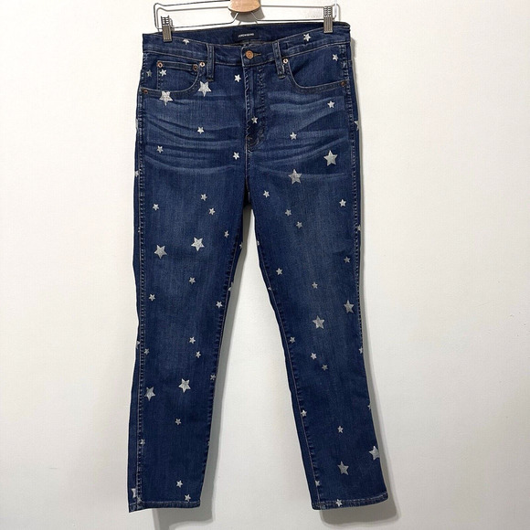 J. Crew Denim - J Crew Vintage Straight Jeans 30 Ankle White Stars Patriotic July Blue BBQ Party